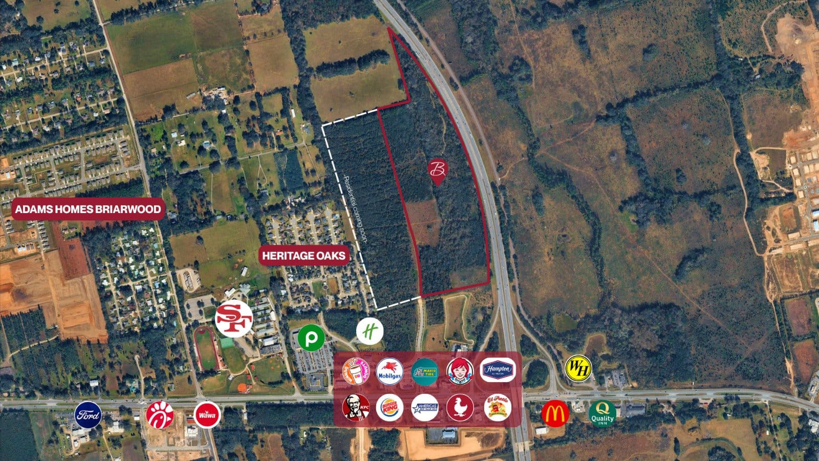 Aerial map of the Alachua power center outlined along US Highway 441