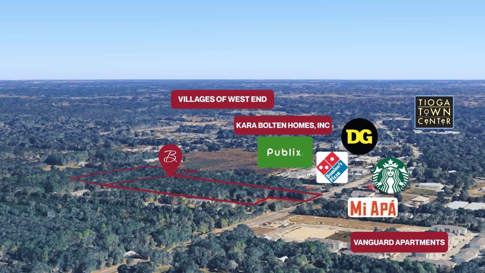 Aerial view of the West Gainesville TND development near Tioga Town Center
