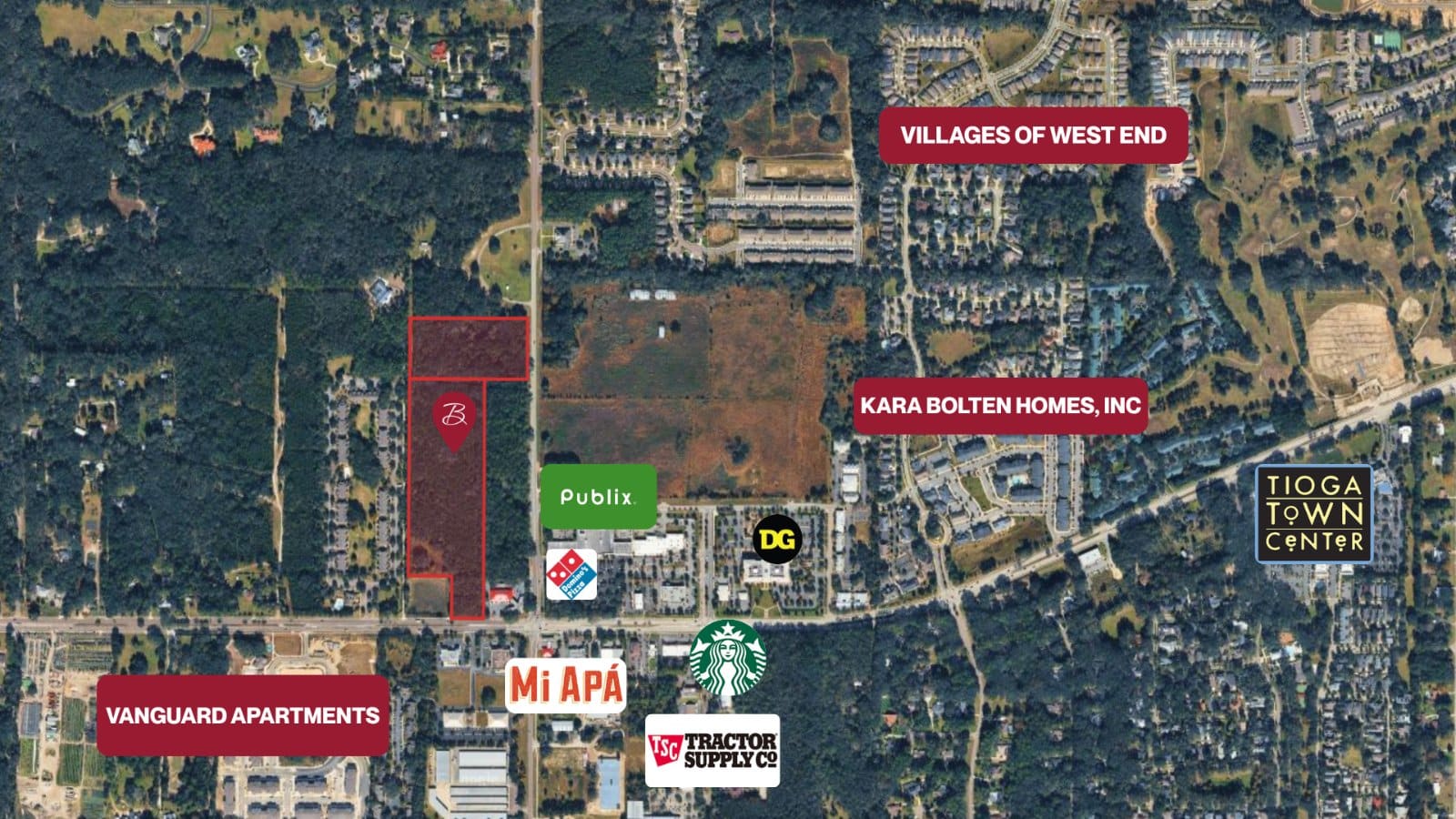 Aerial site map of the West Gainesville TND development across from Publix in Jonesville